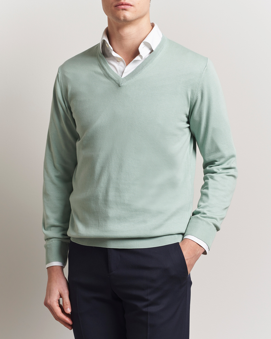 Herre | Gensere | Morgano | Supersoft Egyptian Cotton V-Neck Light Green