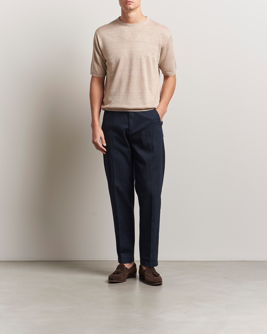 Herre | T-Shirts | Morgano | Linen/Cotton T-Shirt Beige