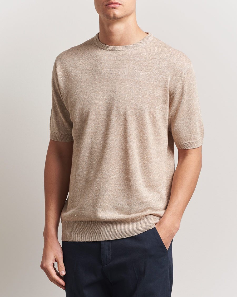 Herre | T-Shirts | Morgano | Linen/Cotton T-Shirt Beige