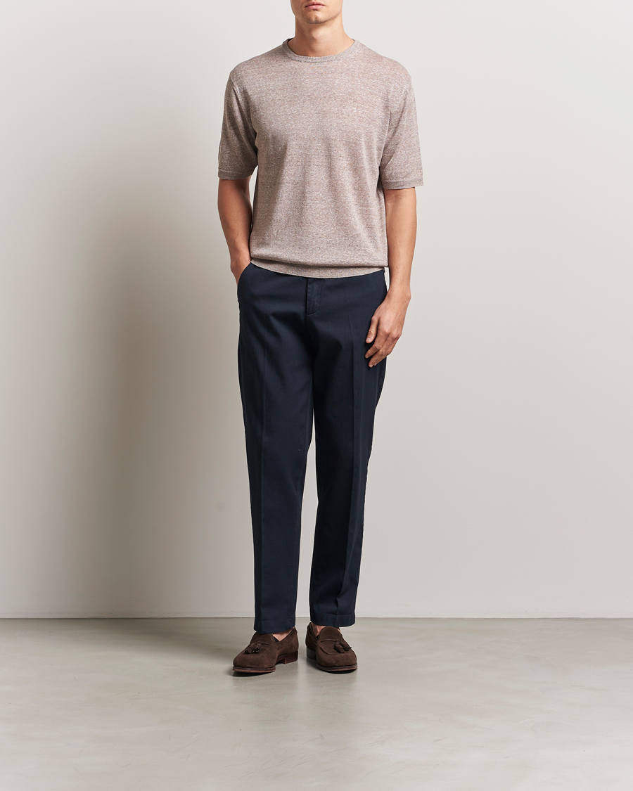 Herre | T-Shirts | Morgano | Linen/Cotton T-Shirt Brown