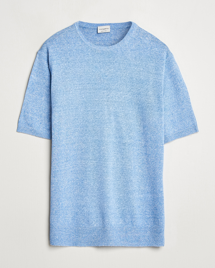 Herre | T-Shirts | Morgano | Linen/Cotton T-Shirt Blue