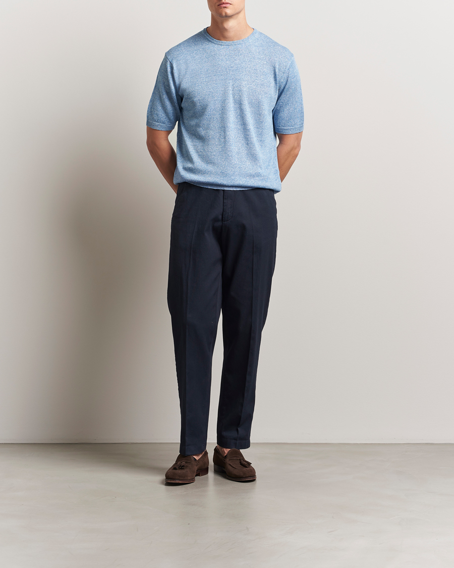 Herre | T-Shirts | Morgano | Linen/Cotton T-Shirt Blue