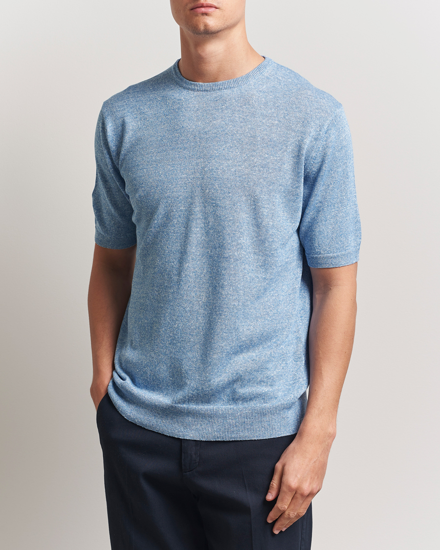 Herre | T-Shirts | Morgano | Linen/Cotton T-Shirt Blue