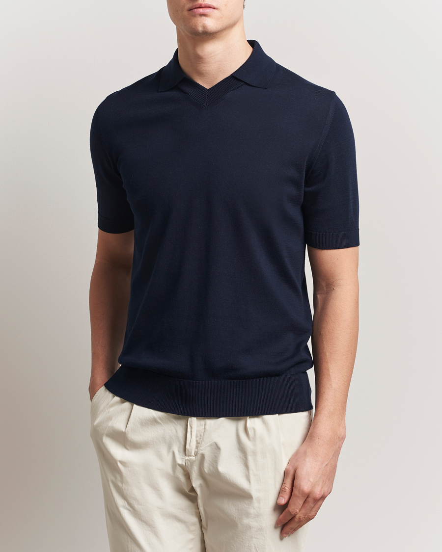 Herre | Pikéer | Morgano | Knitted Organic Cotton Polo Navy