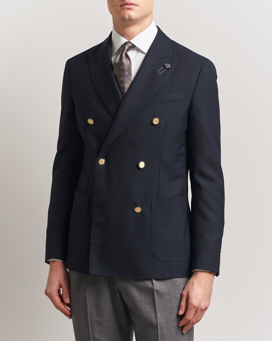 Herre | Dressjakker | Lardini | Double Breasted Light Wool Blazer Navy