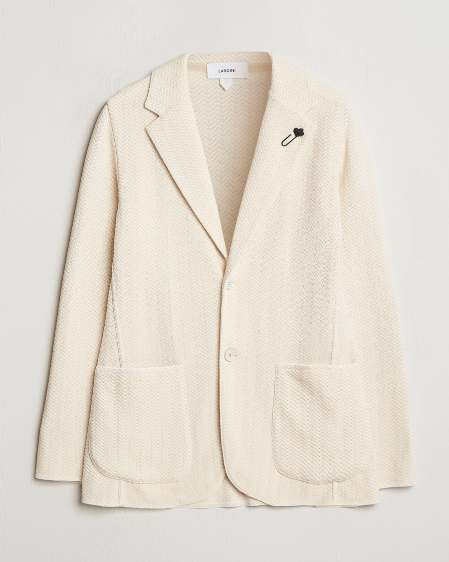 Herre | Dressjakker | Lardini | Knitted Cotton Structured Blazer White/Beige