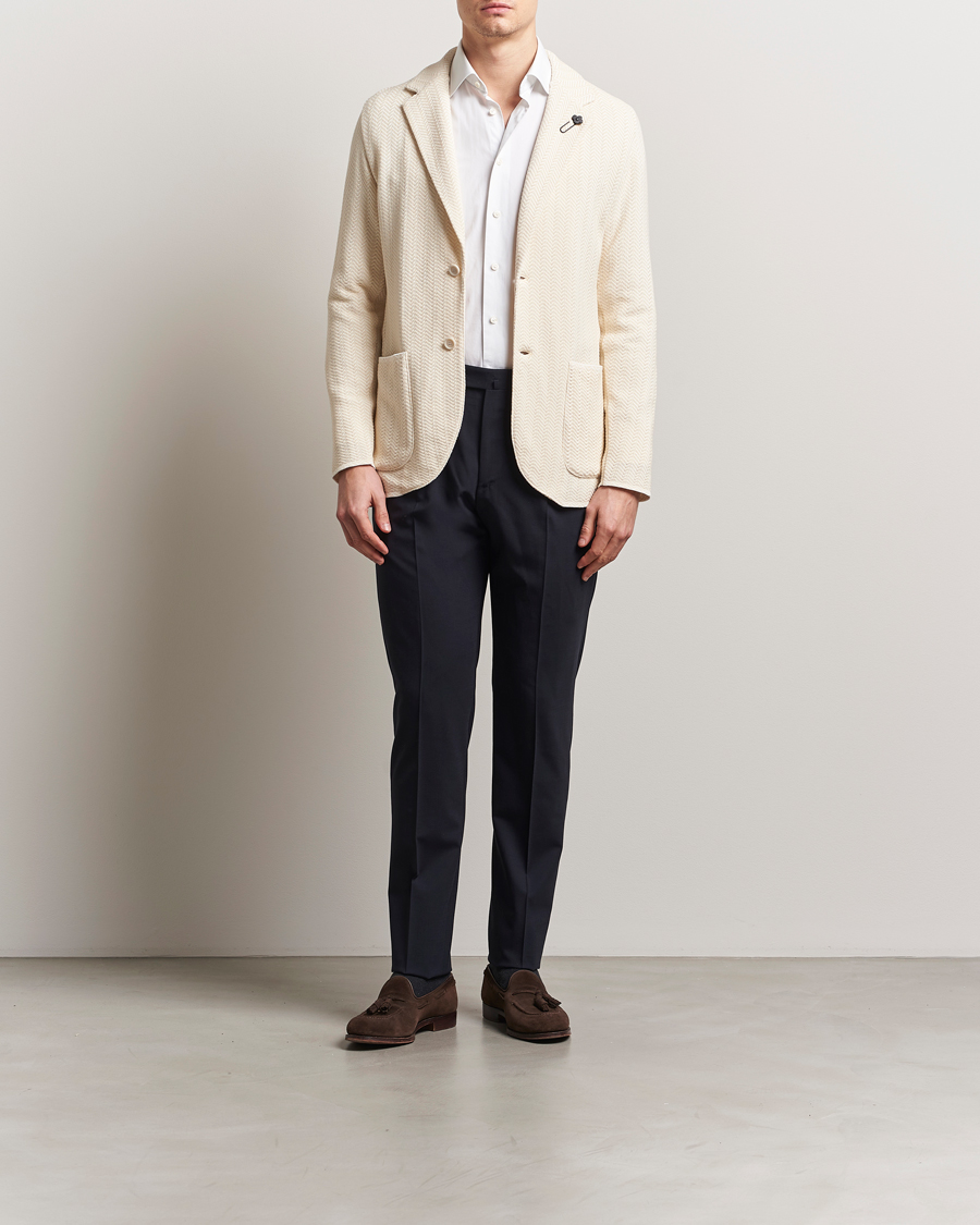 Herre | Dressjakker | Lardini | Knitted Cotton Structured Blazer White/Beige