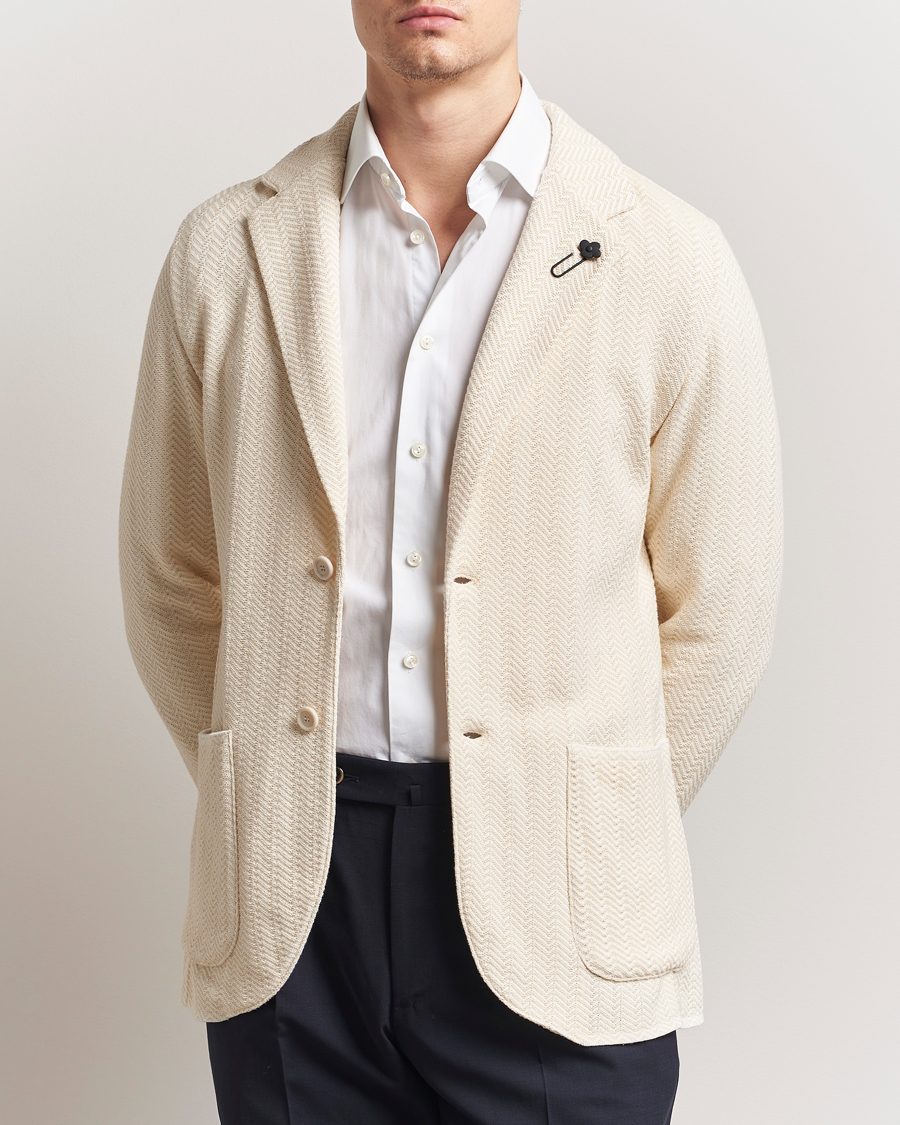 Herre | Dressjakker | Lardini | Knitted Cotton Structured Blazer White/Beige