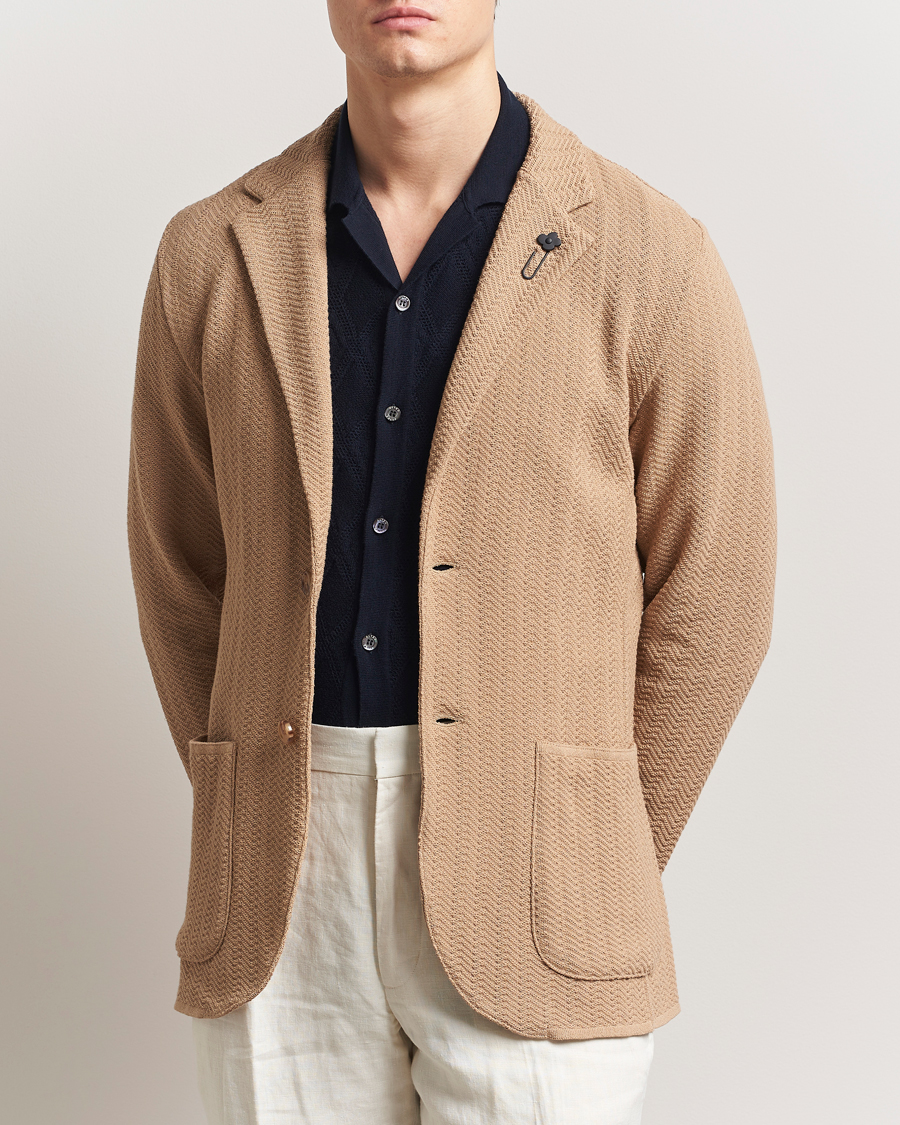Herre | Dressjakker | Lardini | Knitted Cotton Structured Blazer Beige