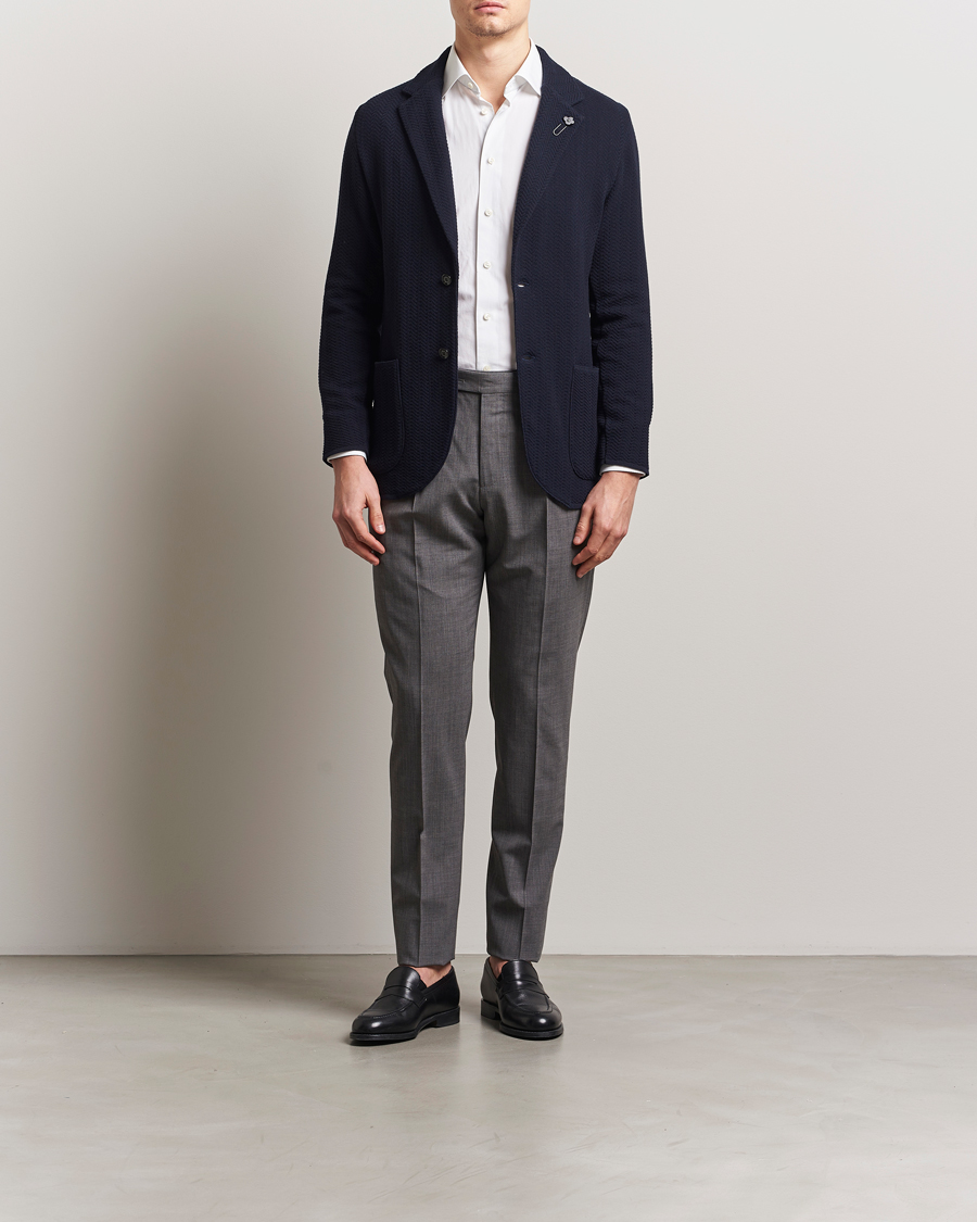 Herre | Dressjakker | Lardini | Knitted Cotton Structured Blazer Navy