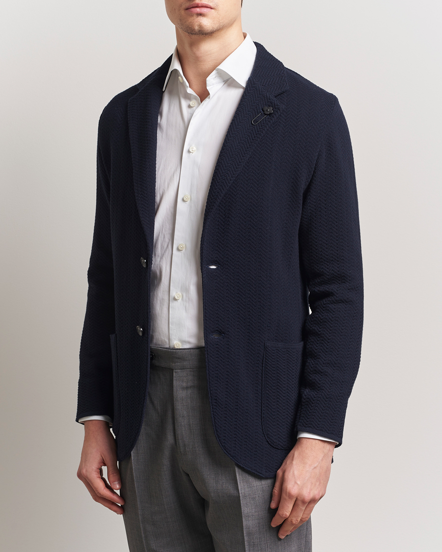 Herre | Dressjakker | Lardini | Knitted Cotton Structured Blazer Navy