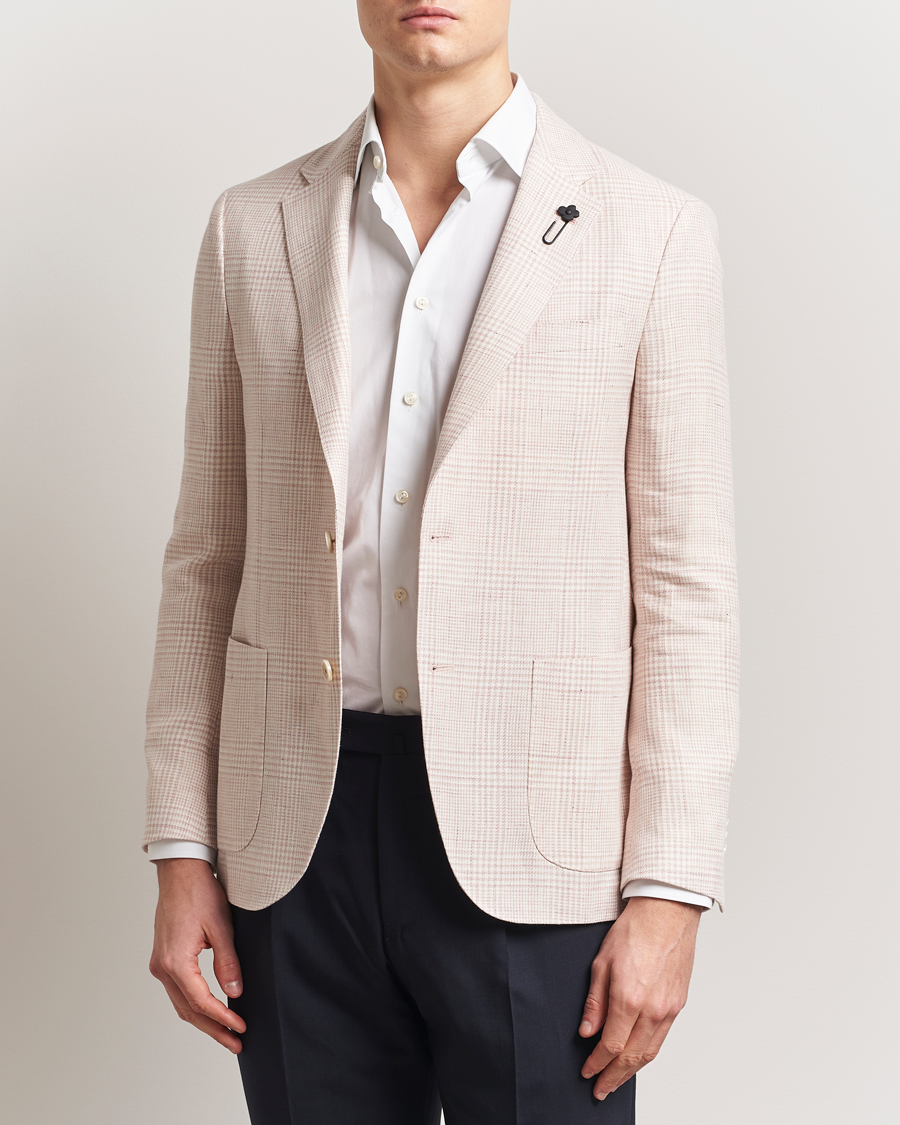 Herre | Dressjakker | Lardini | Linen/Wool Glencheck Blazer Pink