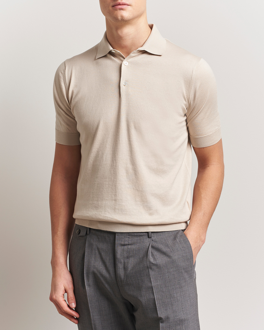 Herre | Pikéer | Lardini | Knitted Cotton Polo Beige