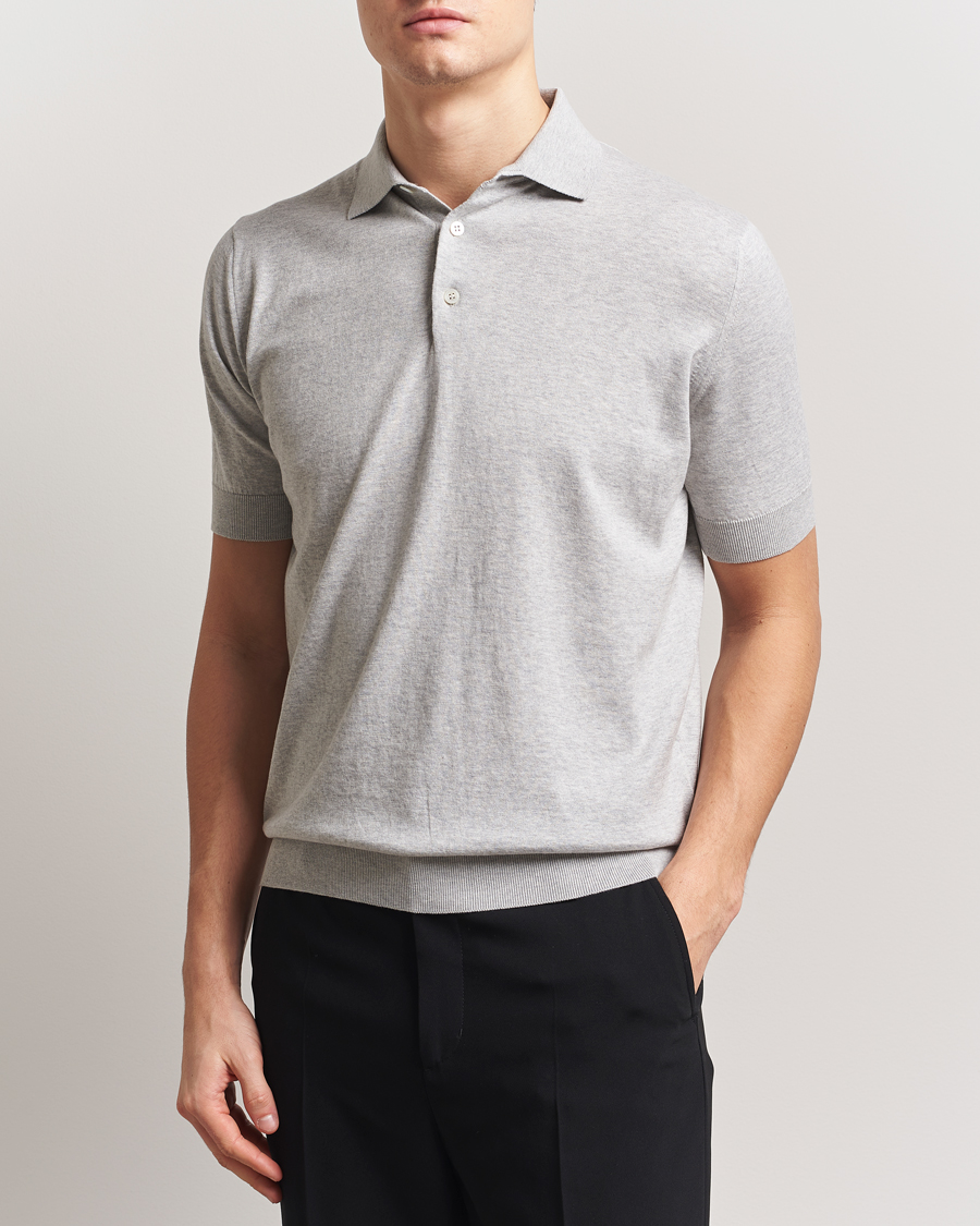 Herre | Pikéer | Lardini | Knitted Cotton Polo Light Grey
