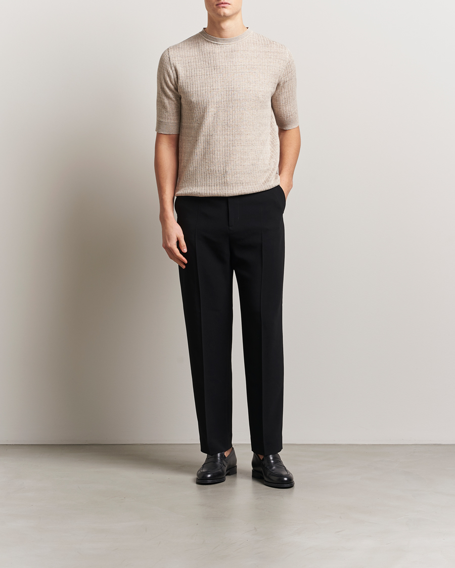 Herre | T-Shirts | Lardini | Knitted Linen/Cotton T-Shirt Beige