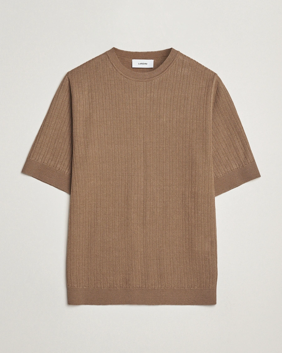 Herre | T-Shirts | Lardini | Knitted Linen/Cotton T-Shirt Light Brown