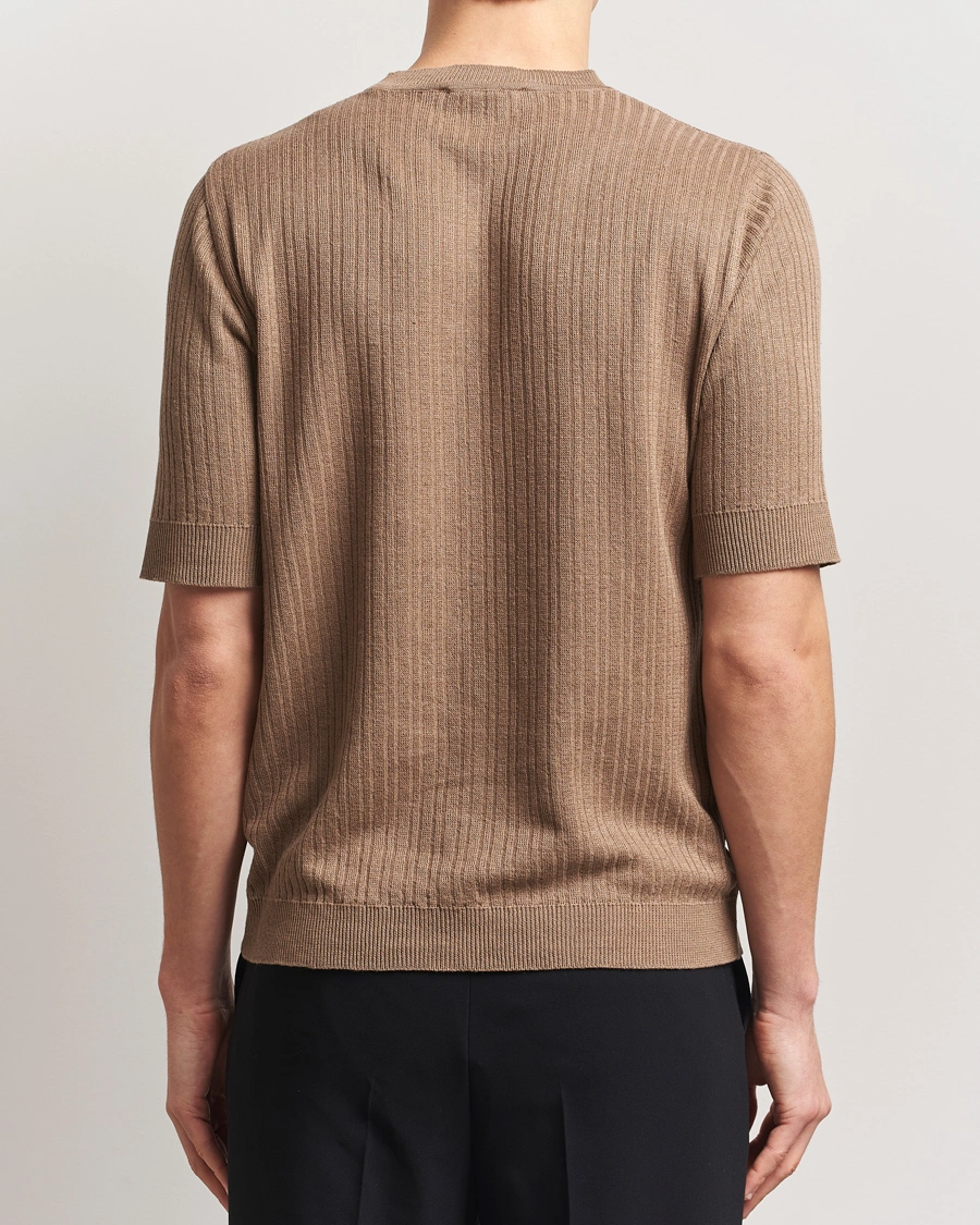 Herre | T-Shirts | Lardini | Knitted Linen/Cotton T-Shirt Light Brown
