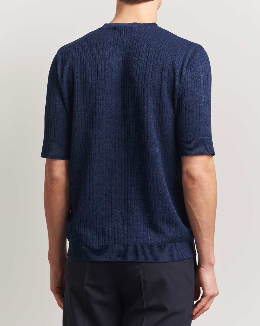 Herre | T-Shirts | Lardini | Knitted Linen/Cotton T-Shirt Navy