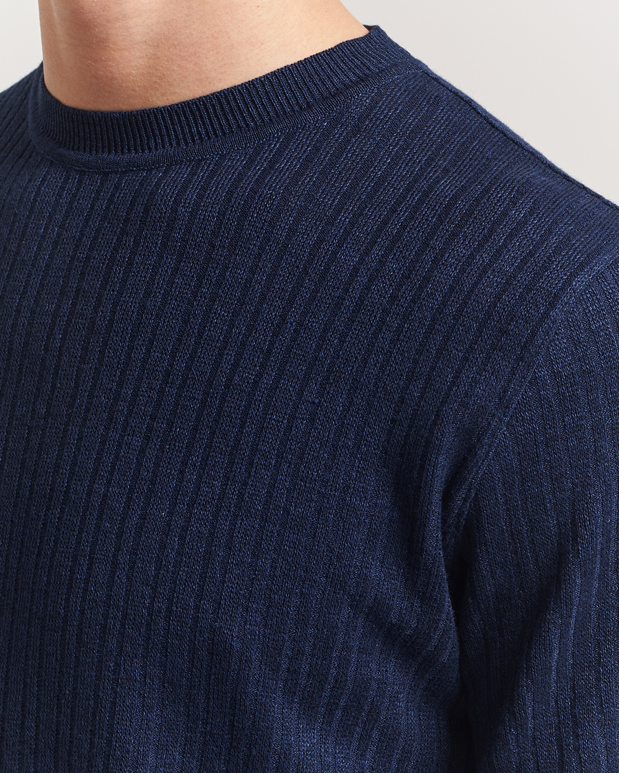 Herre | T-Shirts | Lardini | Knitted Linen/Cotton T-Shirt Navy