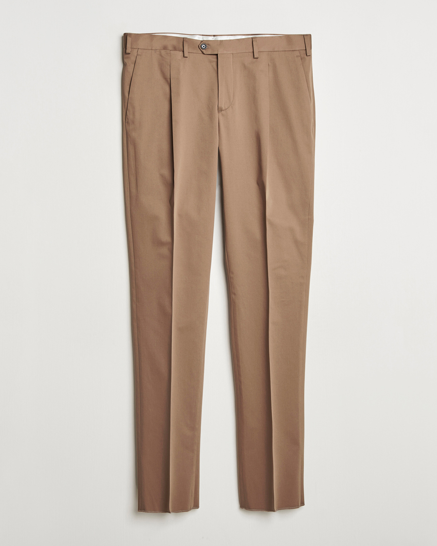 Herre | Bukser | Lardini | Pleated Cotton Stretch Trousers Light Brown