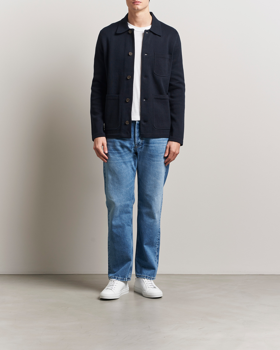 Herre | Skjorter | Morris | Jake Knitted Shirt Jacket Navy