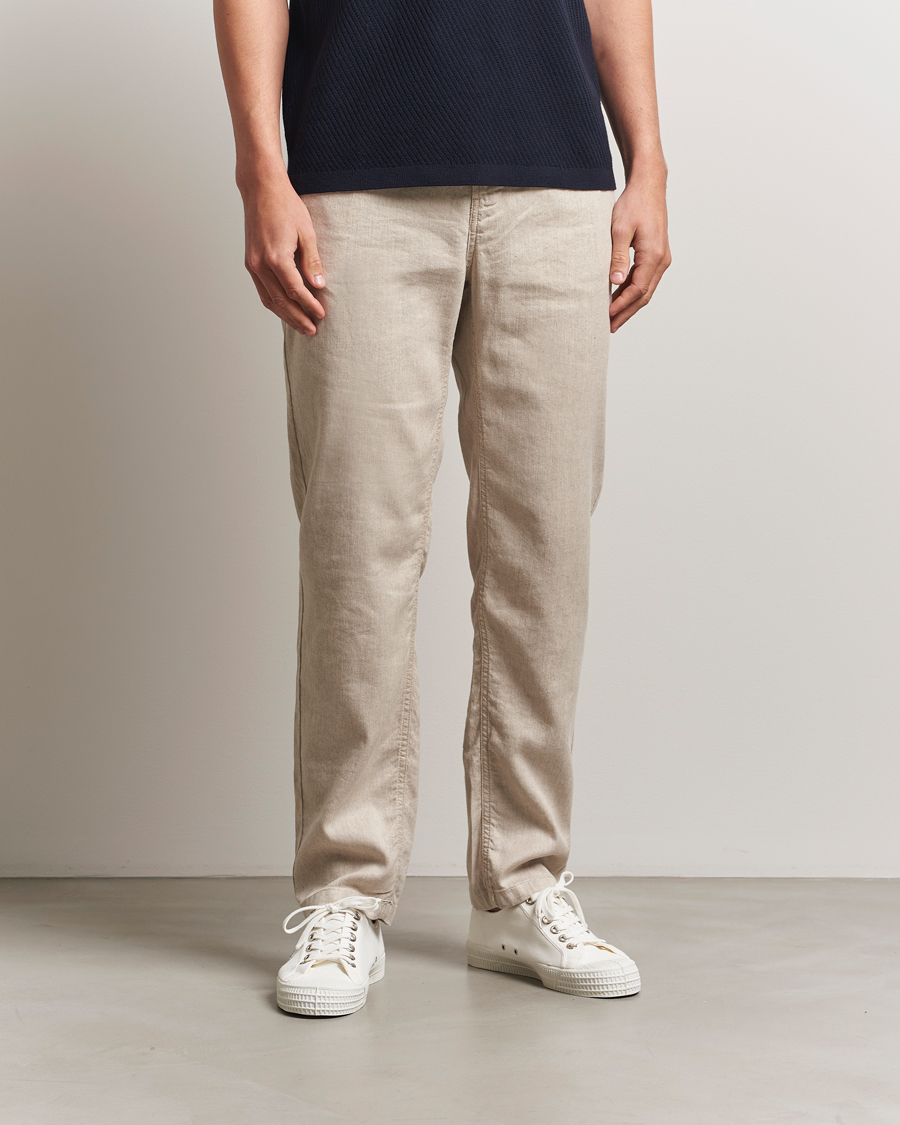 Herre | Bukser | Morris | Fenix Linen/Cotton Trousers Beige
