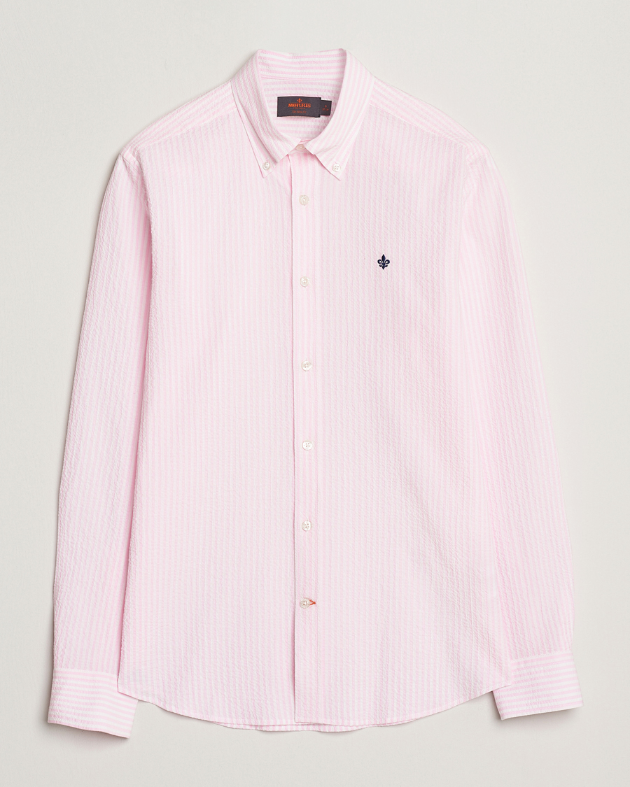 Herre | Skjorter | Morris | Slim Fit Striped Seersucker Shirt Light Pink