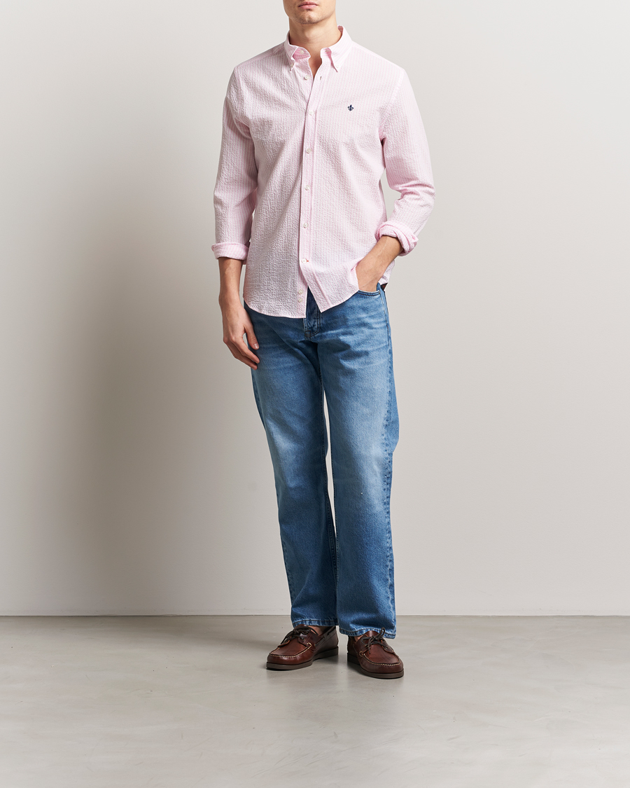 Herre | Skjorter | Morris | Slim Fit Striped Seersucker Shirt Light Pink