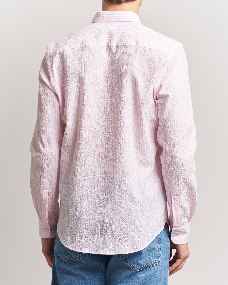 Herre | Skjorter | Morris | Slim Fit Striped Seersucker Shirt Light Pink