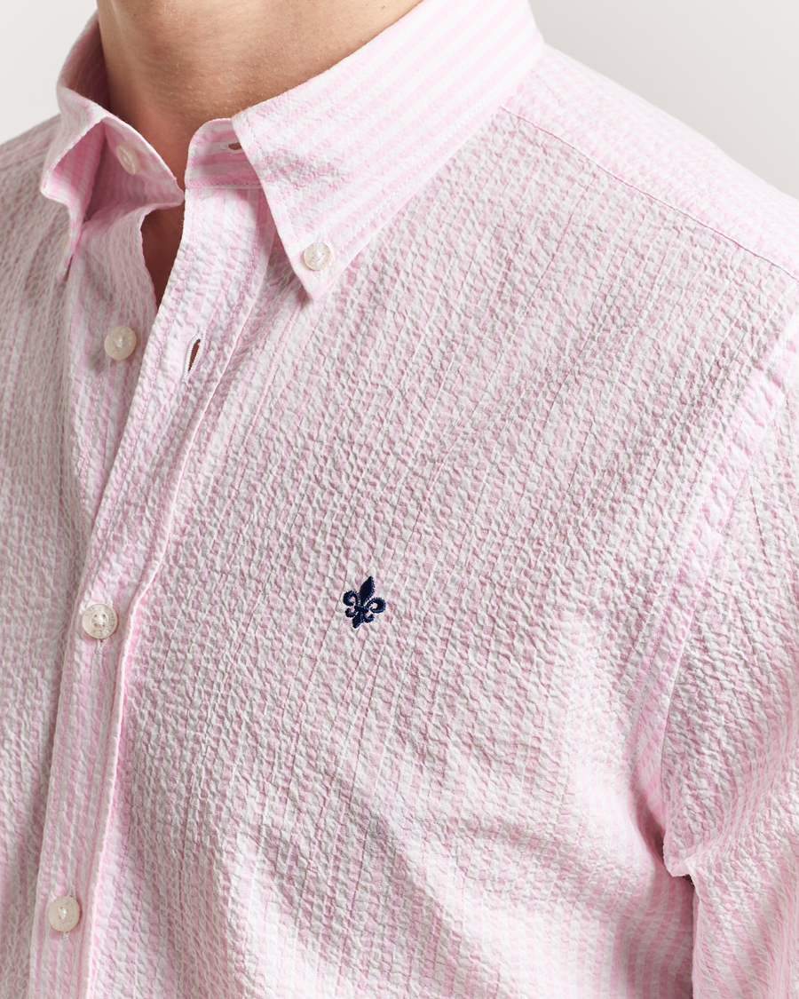 Herre | Skjorter | Morris | Slim Fit Striped Seersucker Shirt Light Pink
