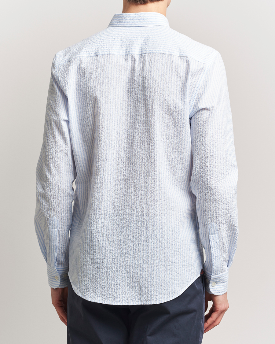 Herre | Skjorter | Morris | Slim Fit Striped Seersucker Shirt Light Blue