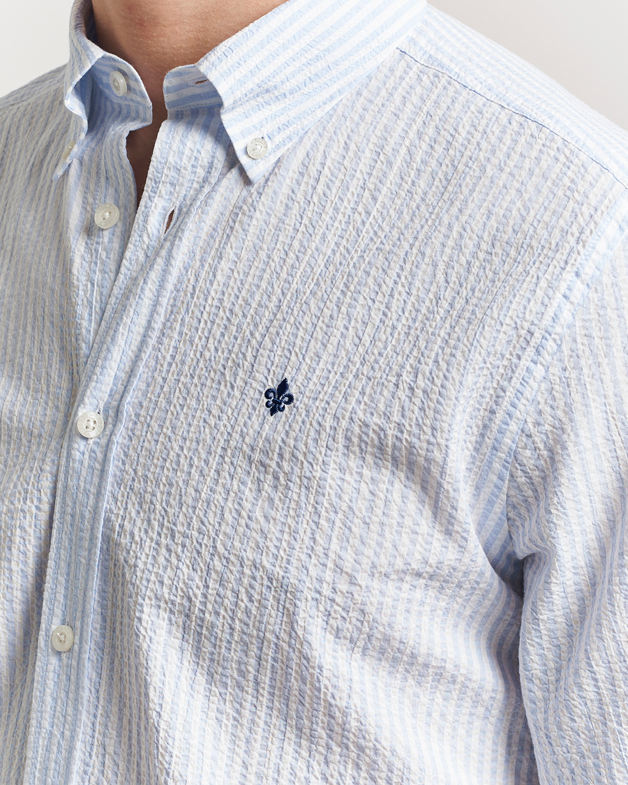 Herre | Skjorter | Morris | Slim Fit Striped Seersucker Shirt Light Blue