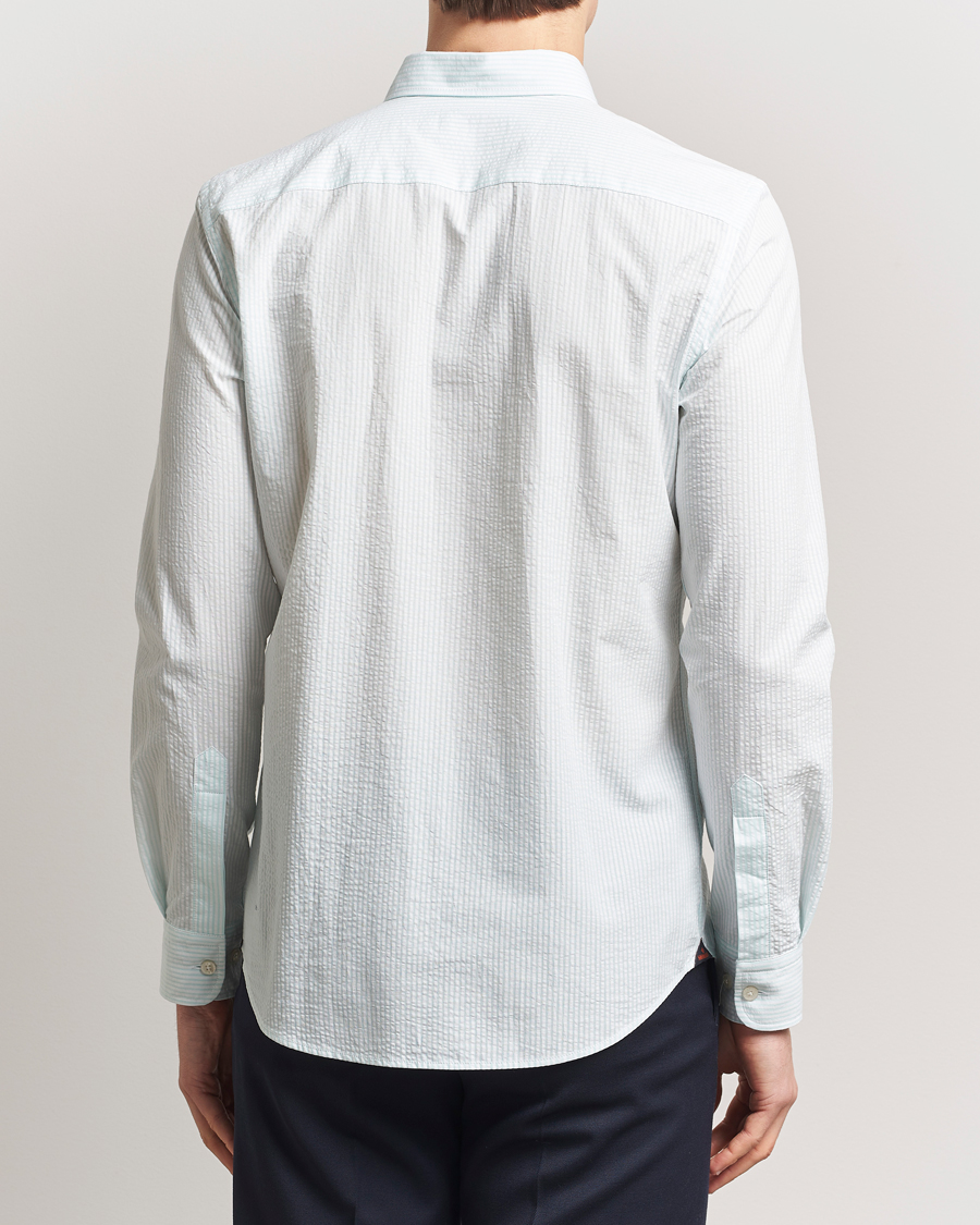 Herre | Skjorter | Morris | Slim Fit Striped Seersucker Shirt Turquoise