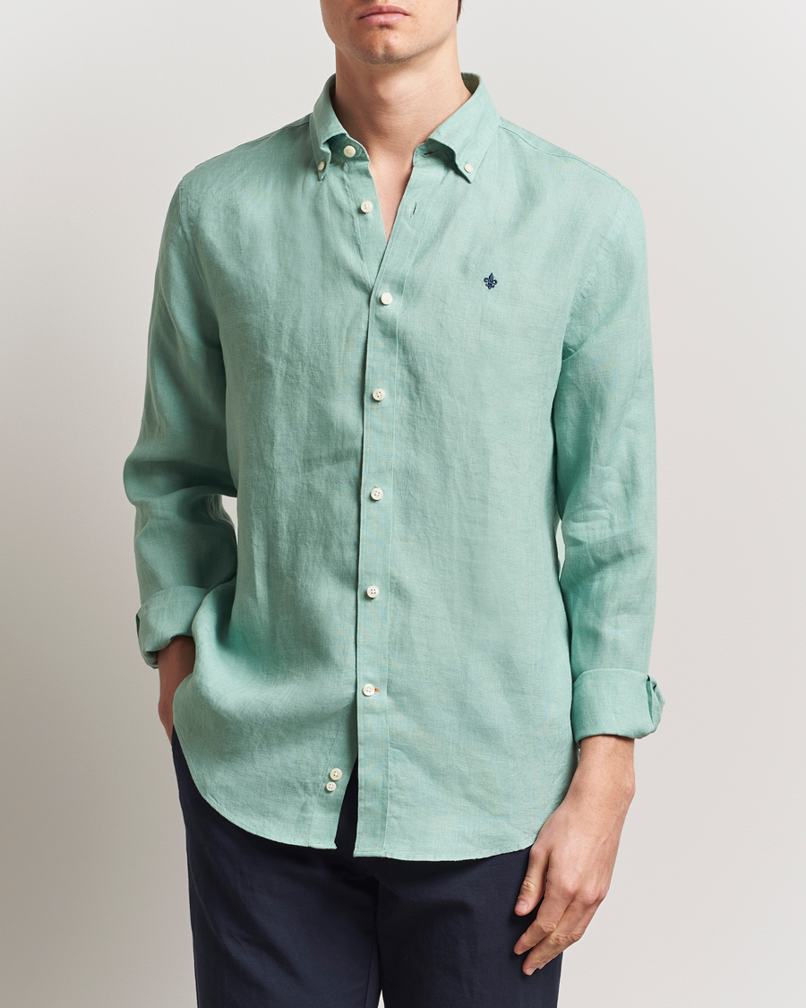 Herre | Skjorter | Morris | Douglas Linen Button Down Shirt Light Green