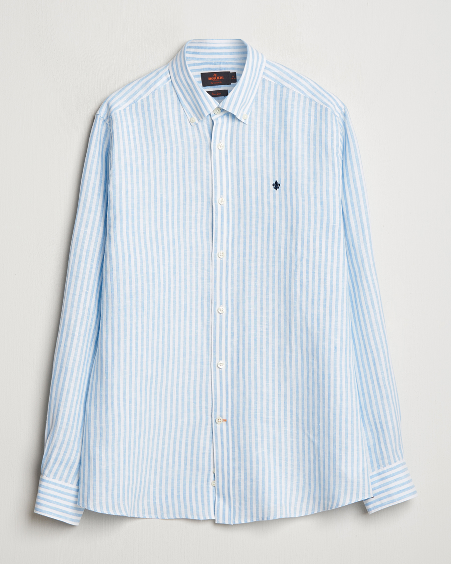 Herre | Skjorter | Morris | Douglas Striped Linen Shirt Light Blue