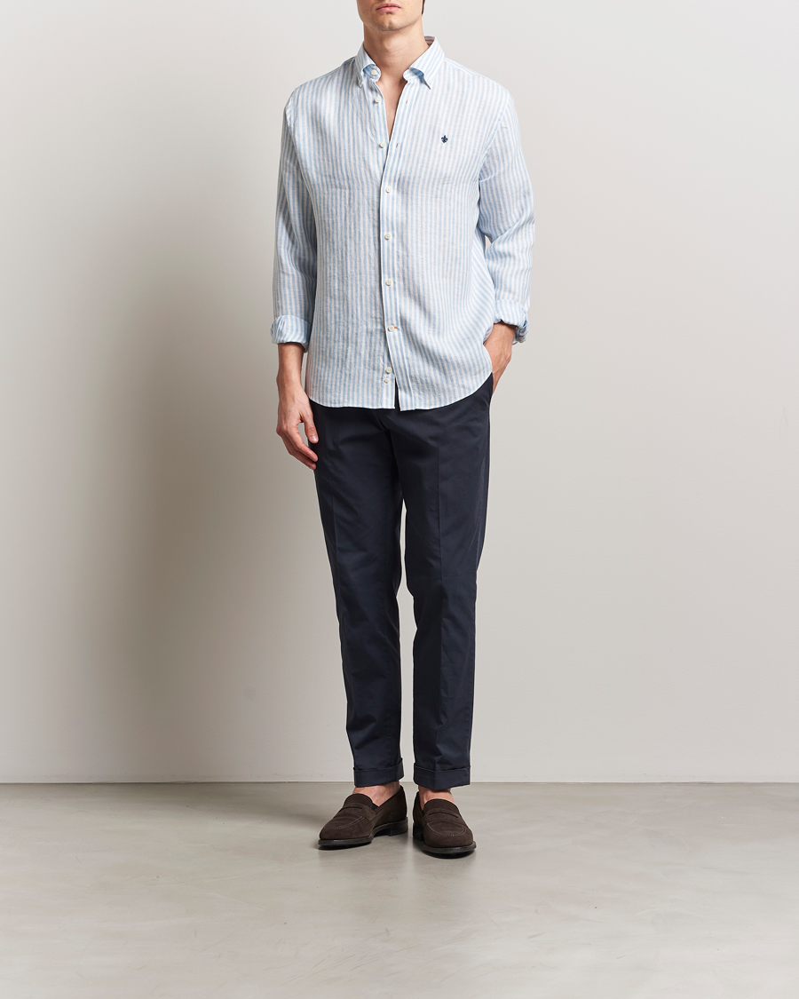Herre | Skjorter | Morris | Douglas Striped Linen Shirt Light Blue