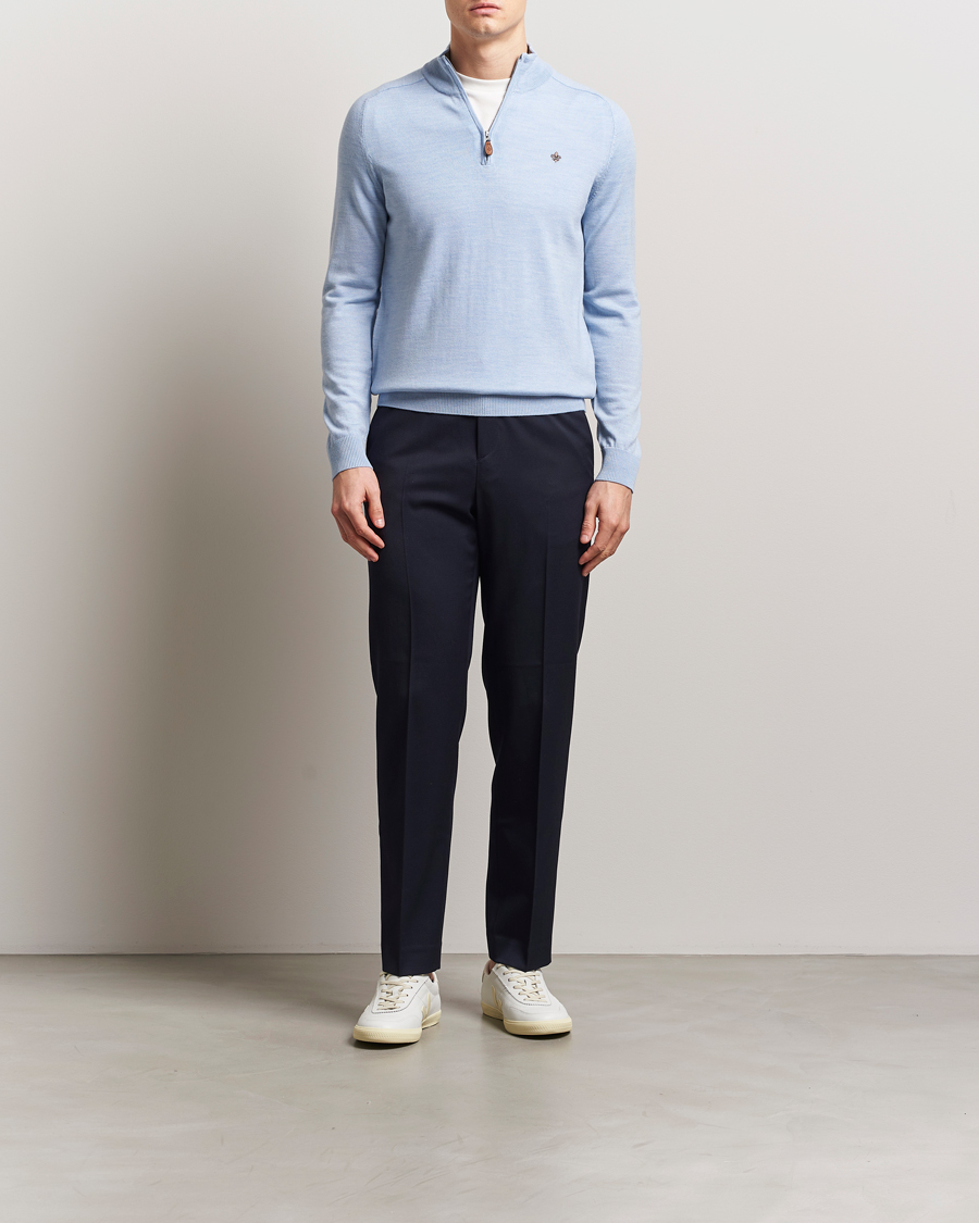 Herre | Gensere | Morris | John Merino Half Zip Light Blue