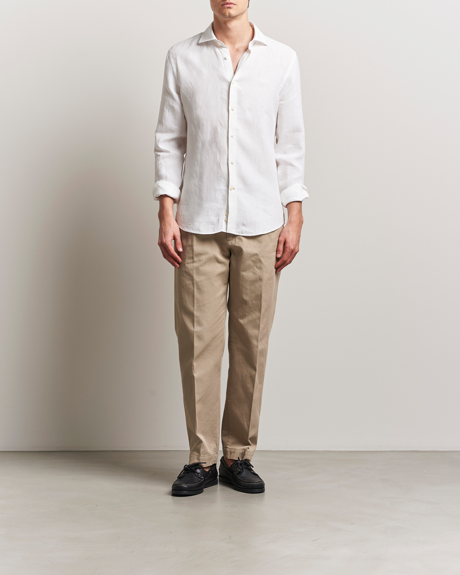 Herre | Skjorter | Morris | Slim Fit Linen Shirt White