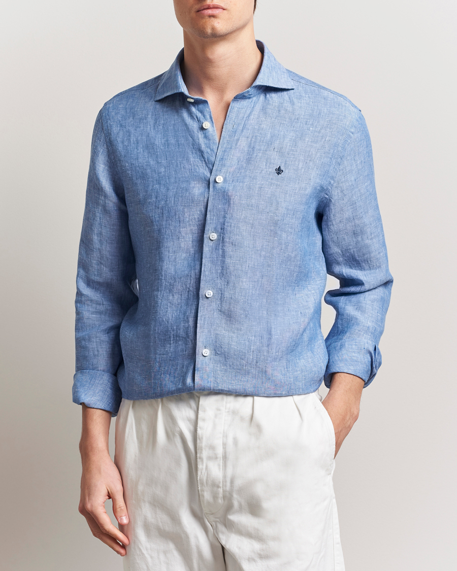 Herre | Skjorter | Morris | Slim Fit Linen Shirt Blue