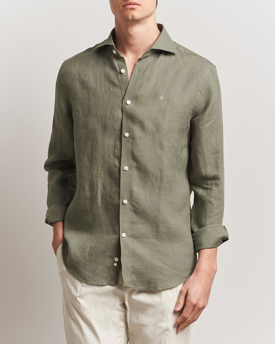 Herre | Skjorter | Morris | Slim Fit Linen Shirt Green