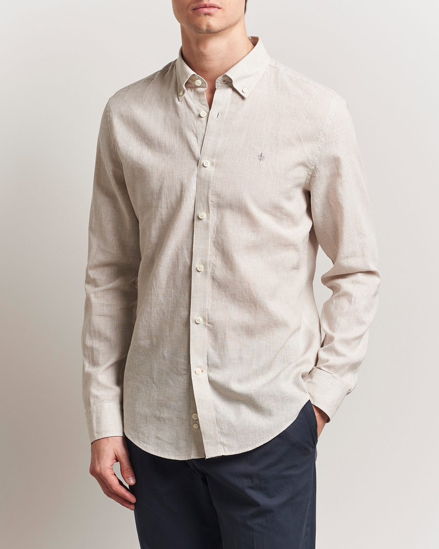 Herre | Skjorter | Morris | Linen Checked Shirt Khaki