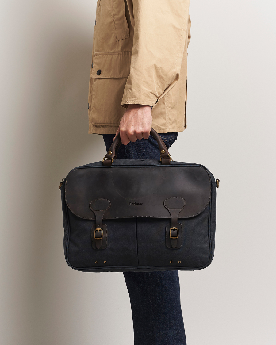 Herre | Barbour Lifestyle Wax Leather Briefcase Navy | Barbour Lifestyle | Wax Leather Briefcase Navy