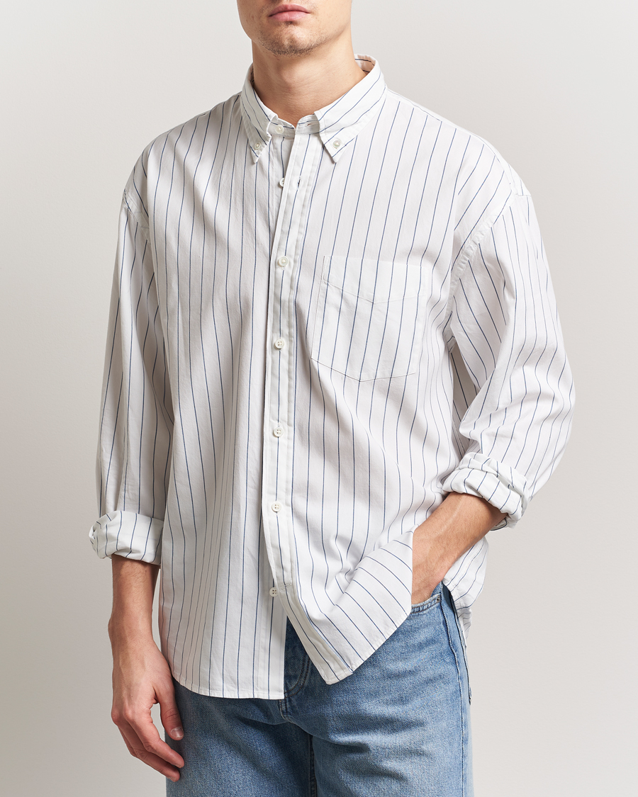 Herre | Skjorter | GANT 240 Mulberry Street | Oversized Dreamy Striped Oxford Shirt Eggshell