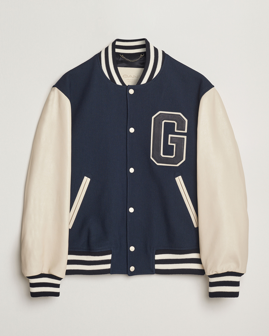 Herre | Jakker | GANT 240 Mulberry Street | Leather Mix Varsity Jacket Navy