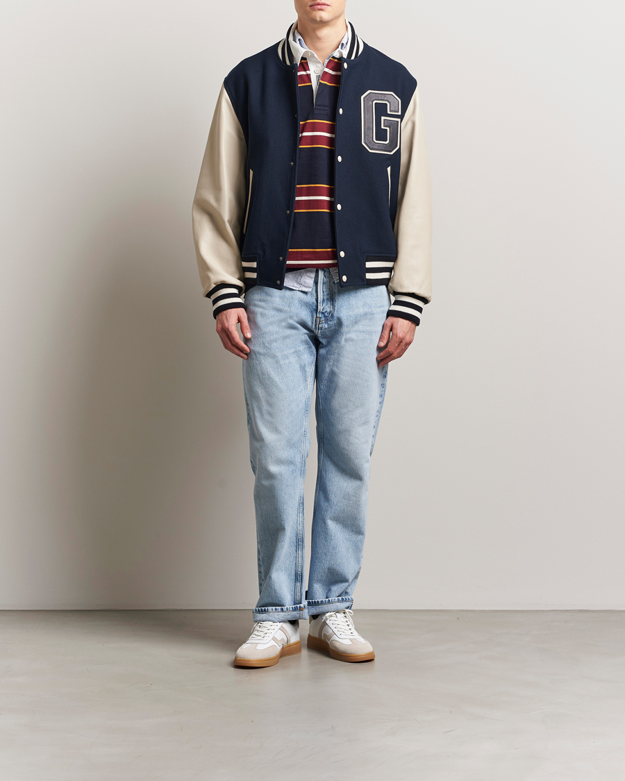 Herre | Jakker | GANT 240 Mulberry Street | Leather Mix Varsity Jacket Navy