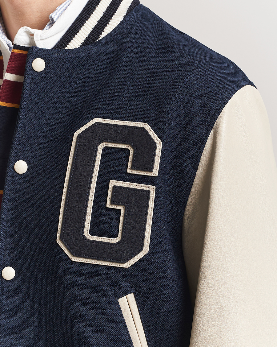 Herre | Jakker | GANT 240 Mulberry Street | Leather Mix Varsity Jacket Navy