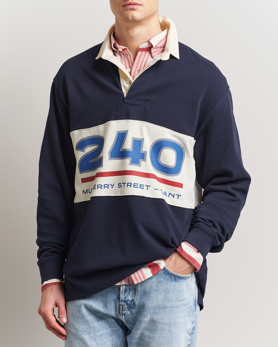 Herre | Gensere | GANT 240 Mulberry Street | Graphic Block Heavy Rugger Evening Blue
