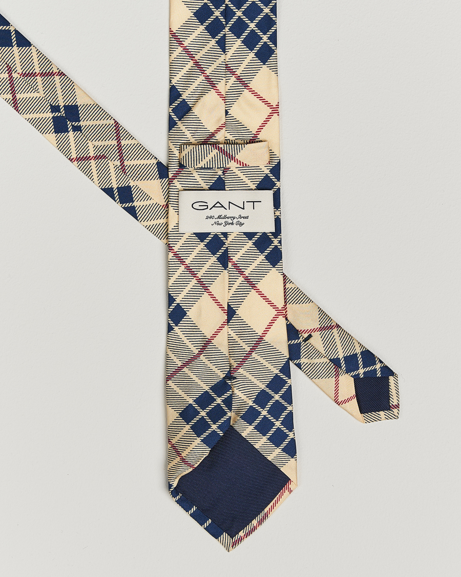 Herre | Slips | GANT 240 Mulberry Street | Printed Check Silk Tie Dusty Light Yellow