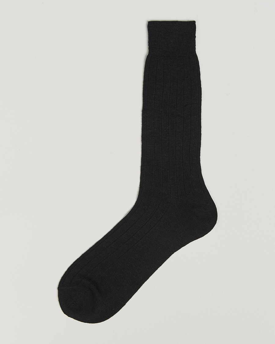 Herre | Undertøy | Bresciani | Linen Ribbed Short Socks Black