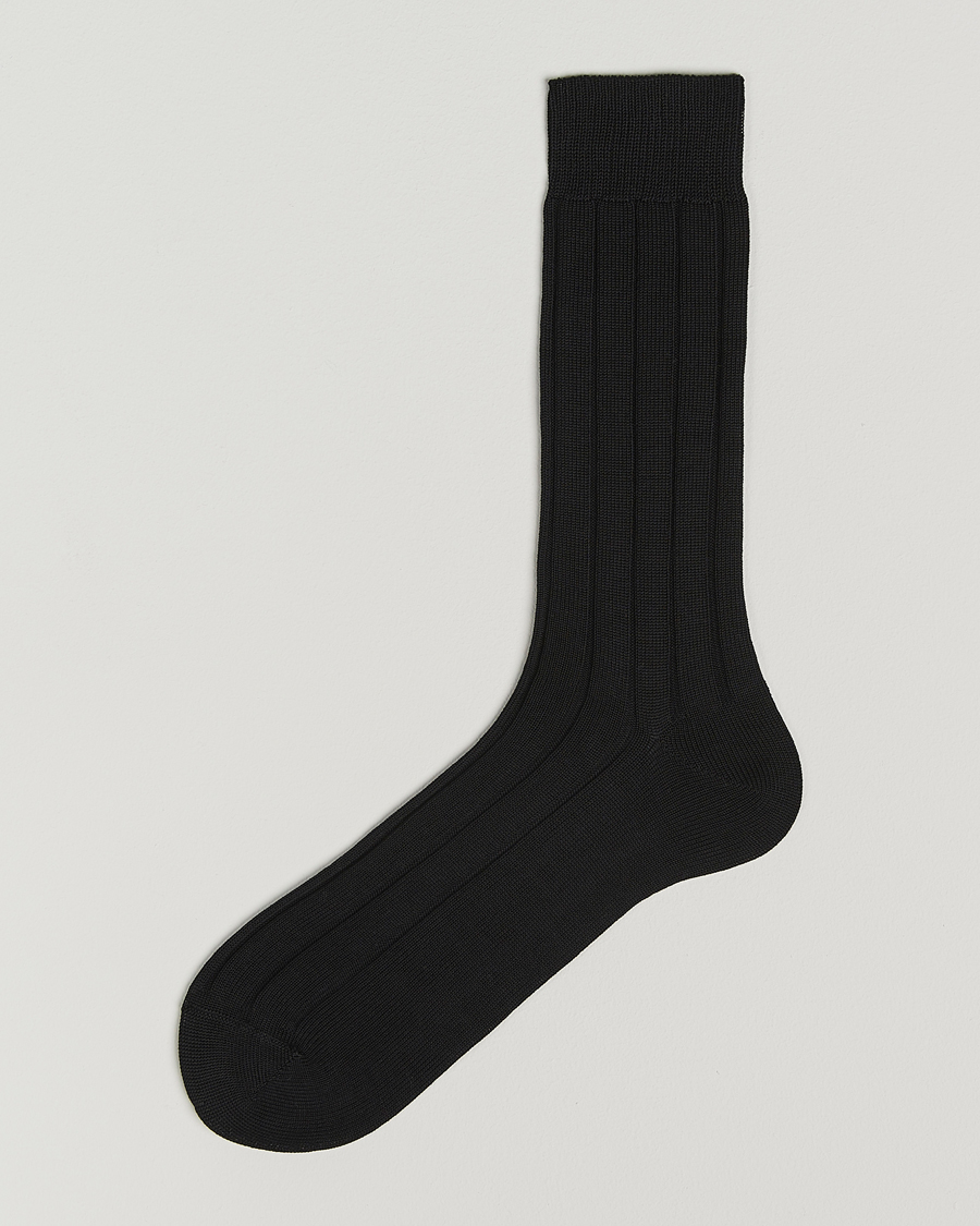 Herre | Undertøy | Bresciani | Wide Ribbed Cotton Socks Black
